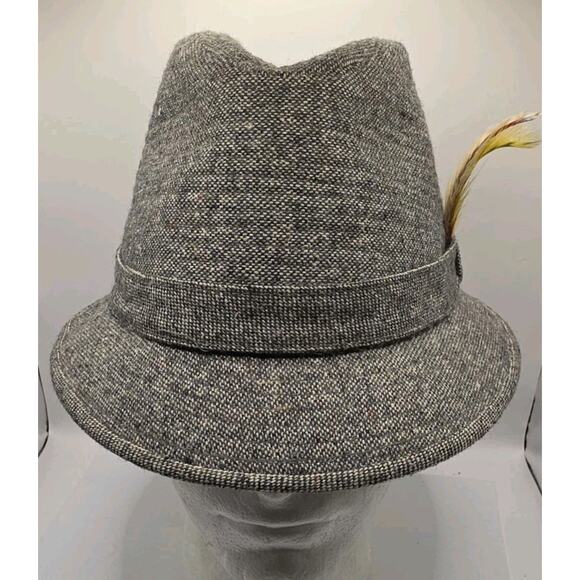 Vintage Richman Brothers Mens Size Large Gray Tweed Fedora Hat W/ Feather - Picture 2 of 9